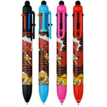 Multi color 6 in 1 touch plastic ball pen heat transfer print cartoon pen
